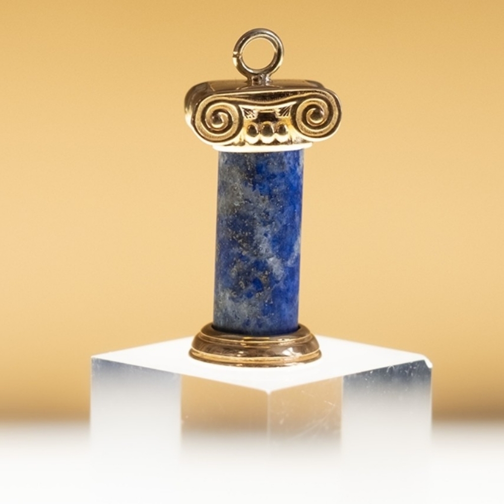 YazbuKey Lapiz Lazuli Cylinder Necklace 14k Goldplated Silver New